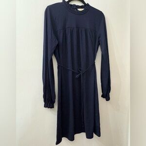 Boden Dark Blue Long Sleeve Dress - women’s size 8L - high neck -  belted